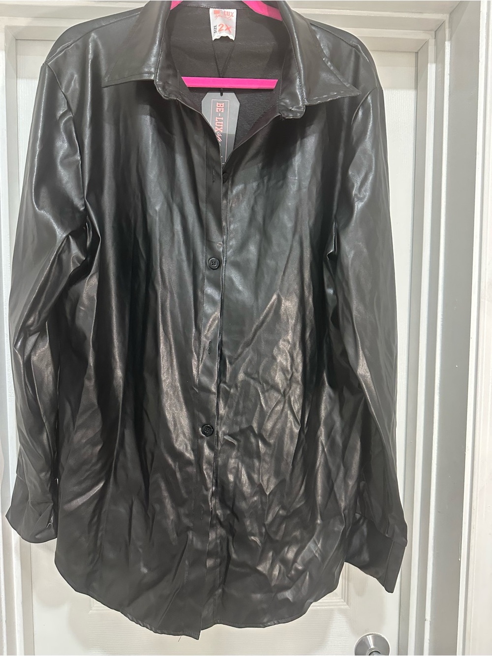 Black Faux Leather Button-Up Shirt NWT